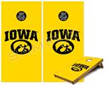 Cornhole Game Board Vinyl Skin Wrap Kit - Premium Laminated - Iowa Hawkeyes Tigerhawk Oval 01 Black on Gold fits 24x48 game boards (GAMEBOARDS NOT INCLUDED)