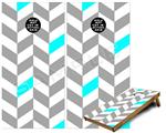 Cornhole Game Board Vinyl Skin Wrap Kit - Premium Laminated - Chevrons Gray And Aqua fits 24x48 game boards (GAMEBOARDS NOT INCLUDED)