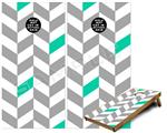 Cornhole Game Board Vinyl Skin Wrap Kit - Premium Laminated - Chevrons Gray And Turquoise fits 24x48 game boards (GAMEBOARDS NOT INCLUDED)