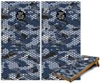 Cornhole Game Board Vinyl Skin Wrap Kit - Premium Laminated - HEX Mesh Camo 01 Blue fits 24x48 game boards (GAMEBOARDS NOT INCLUDED)