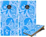 Cornhole Game Board Vinyl Skin Wrap Kit - Premium Laminated - Skull Sketches Blue fits 24x48 game boards (GAMEBOARDS NOT INCLUDED)