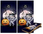 Cornhole Game Board Vinyl Skin Wrap Kit - Premium Laminated - Halloween Jack O Lantern Pumpkin Bats and Zombie Mummy fits 24x48 game boards (GAMEBOARDS NOT INCLUDED)