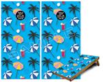 Cornhole Game Board Vinyl Skin Wrap Kit - Premium Laminated - Beach Party Umbrellas Blue Medium fits 24x48 game boards (GAMEBOARDS NOT INCLUDED)