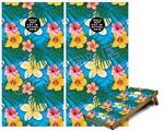 Cornhole Game Board Vinyl Skin Wrap Kit - Premium Laminated - Beach Flowers 02 Blue Medium fits 24x48 game boards (GAMEBOARDS NOT INCLUDED)