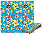 Cornhole Game Board Vinyl Skin Wrap Kit - Premium Laminated - Beach Flowers Blue Medium fits 24x48 game boards (GAMEBOARDS NOT INCLUDED)