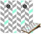 Cornhole Game Board Vinyl Skin Wrap Kit - Chevrons Gray And Seafoam fits 24x48 game boards (GAMEBOARDS NOT INCLUDED)