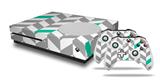 WraptorSkinz Decal Skin Wrap Set works with 2016 and newer XBOX One S Console and 2 Controllers Chevrons Gray And Turquoise