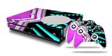WraptorSkinz Decal Skin Wrap Set works with 2016 and newer XBOX One S Console and 2 Controllers Black Waves Neon Teal Hot Pink