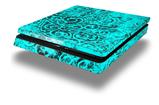 Vinyl Decal Skin Wrap compatible with Sony PlayStation 4 Slim Console Folder Doodles Neon Teal (PS4 NOT INCLUDED)