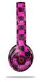 WraptorSkinz Skin Decal Wrap compatible with Beats Solo 2 and Solo 3 Wireless Headphones Pink Checkerboard Sketches (HEADPHONES NOT INCLUDED)
