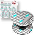 Decal Style Vinyl Skin Wrap 3 Pack for PopSockets Chevrons Gray And Aqua (POPSOCKET NOT INCLUDED)