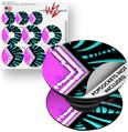 Decal Style Vinyl Skin Wrap 3 Pack for PopSockets Black Waves Neon Teal Hot Pink (POPSOCKET NOT INCLUDED)