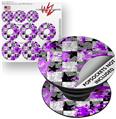 Decal Style Vinyl Skin Wrap 3 Pack for PopSockets Purple Checker Skull Splatter (POPSOCKET NOT INCLUDED)
