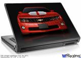 Laptop Skin (Large) - 2010 Chevy Camaro Victory Red - White Stripes on Black