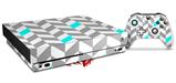 Skin Wrap for XBOX One X Console and Controller Chevrons Gray And Aqua