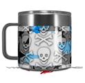Skin Decal Wrap for Yeti Coffee Mug 14oz Checker Skull Splatter Blue - 14 oz CUP NOT INCLUDED by WraptorSkinz