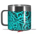 Skin Decal Wrap for Yeti Coffee Mug 14oz Folder Doodles Neon Teal - 14 oz CUP NOT INCLUDED by WraptorSkinz