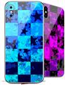 2 Decal style Skin Wraps set for Apple iPhone X and XS Blue Star Checkers
