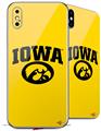 2 Decal style Skin Wraps set compatible with Apple iPhone X and XS Iowa Hawkeyes Tigerhawk Oval 01 Black on Gold