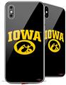 2 Decal style Skin Wraps set compatible with Apple iPhone X and XS Iowa Hawkeyes Tigerhawk Oval 01 Gold on Black