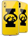 2 Decal style Skin Wraps set compatible with Apple iPhone X and XS Iowa Hawkeyes Tigerhawk Oval 02 Black on Gold