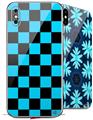 2 Decal style Skin Wraps set for Apple iPhone X and XS Checkers Blue