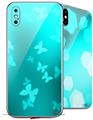 2 Decal style Skin Wraps set for Apple iPhone X and XS Bokeh Butterflies Neon Teal
