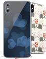 2 Decal style Skin Wraps set for Apple iPhone X and XS Bokeh Hearts Blue