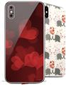 2 Decal style Skin Wraps set for Apple iPhone X and XS Bokeh Hearts Red