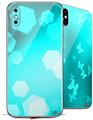 2 Decal style Skin Wraps set for Apple iPhone X and XS Bokeh Hex Neon Teal