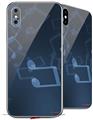 2 Decal style Skin Wraps set for Apple iPhone X and XS Bokeh Music Blue