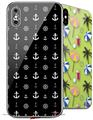 2 Decal style Skin Wraps set for Apple iPhone X and XS Nautical Anchors Away 02 Black