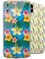 2 Decal style Skin Wraps set for Apple iPhone X and XS Beach Flowers 02 Blue Medium