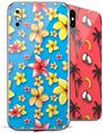 2 Decal style Skin Wraps set for Apple iPhone X and XS Beach Flowers Blue Medium
