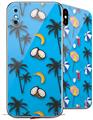 2 Decal style Skin Wraps set for Apple iPhone X and XS Coconuts Palm Trees and Bananas Blue Medium