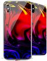 2 Decal style Skin Wraps set compatible with Apple iPhone X and XS Liquid Metal Chrome Flame Hot
