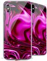 2 Decal style Skin Wraps set compatible with Apple iPhone X and XS Liquid Metal Chrome Hot Pink Fuchsia