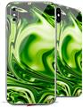 2 Decal style Skin Wraps set compatible with Apple iPhone X and XS Liquid Metal Chrome Neon Green