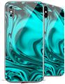 2 Decal style Skin Wraps set compatible with Apple iPhone X and XS Liquid Metal Chrome Neon Teal
