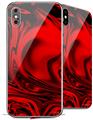 2 Decal style Skin Wraps set compatible with Apple iPhone X and XS Liquid Metal Chrome Red