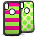 2x Decal style Skin Wrap Set compatible with Otterbox Defender iPhone X and Xs Case - Psycho Stripes Neon Green and Hot Pink (CASE NOT INCLUDED)