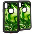 2x Decal style Skin Wrap Set compatible with Otterbox Defender iPhone X and Xs Case - Liquid Metal Chrome Neon Green (CASE NOT INCLUDED)
