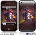 iPhone 3GS Skin - Cute Halloween Witch on Broom with Cat and Jack O Lantern Pumpkin