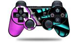 Sony PS3 Controller Decal Style Skin - Black Waves Neon Teal Hot Pink (CONTROLLER NOT INCLUDED)