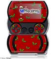 Holly Leaves on Red - Decal Style Skins (fits Sony PSPgo)