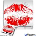Decal Skin compatible with Sony PS3 Slim Big Kiss Red on White