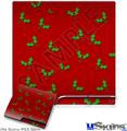 Decal Skin compatible with Sony PS3 Slim Holly Leaves on Red