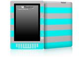 Psycho Stripes Neon Teal and Gray - Decal Style Skin for Amazon Kindle DX