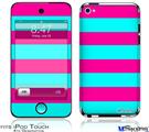 iPod Touch 4G Decal Style Vinyl Skin - Psycho Stripes Neon Teal and Hot Pink