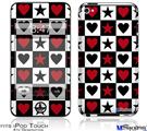 iPod Touch 4G Decal Style Vinyl Skin - Hearts and Stars Red
